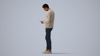 3D people model man casual standing, scanned human for 3ds Max rendering, three-quarter view render