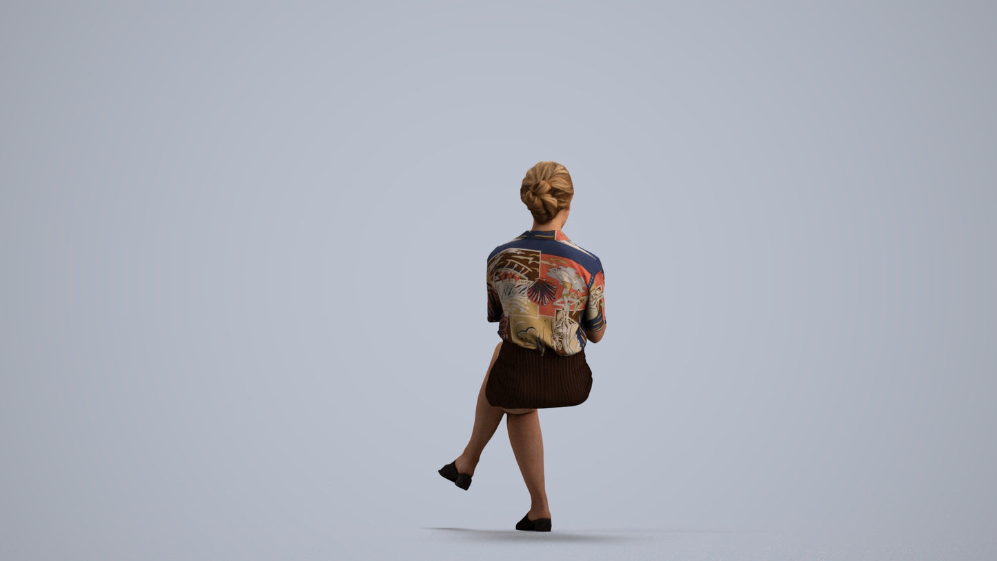 3D scanned woman sitting casual, photorealistic archviz people for Enscape and SketchUp, front view render