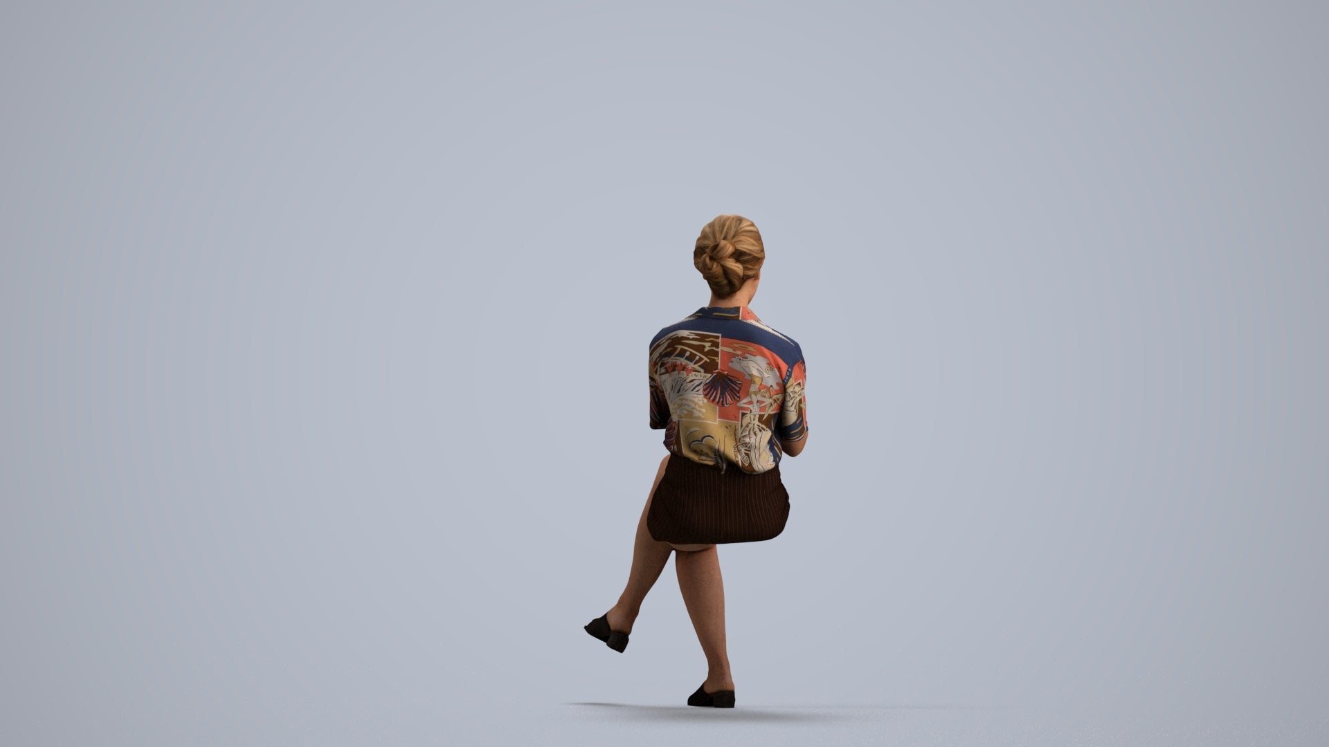 3D scanned woman sitting casual, photorealistic archviz people for Enscape and SketchUp, front view render