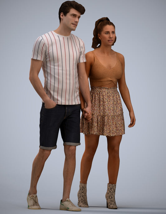 scanned 3D woman casual couple, photogrammetry people for Enscape and V-Ray