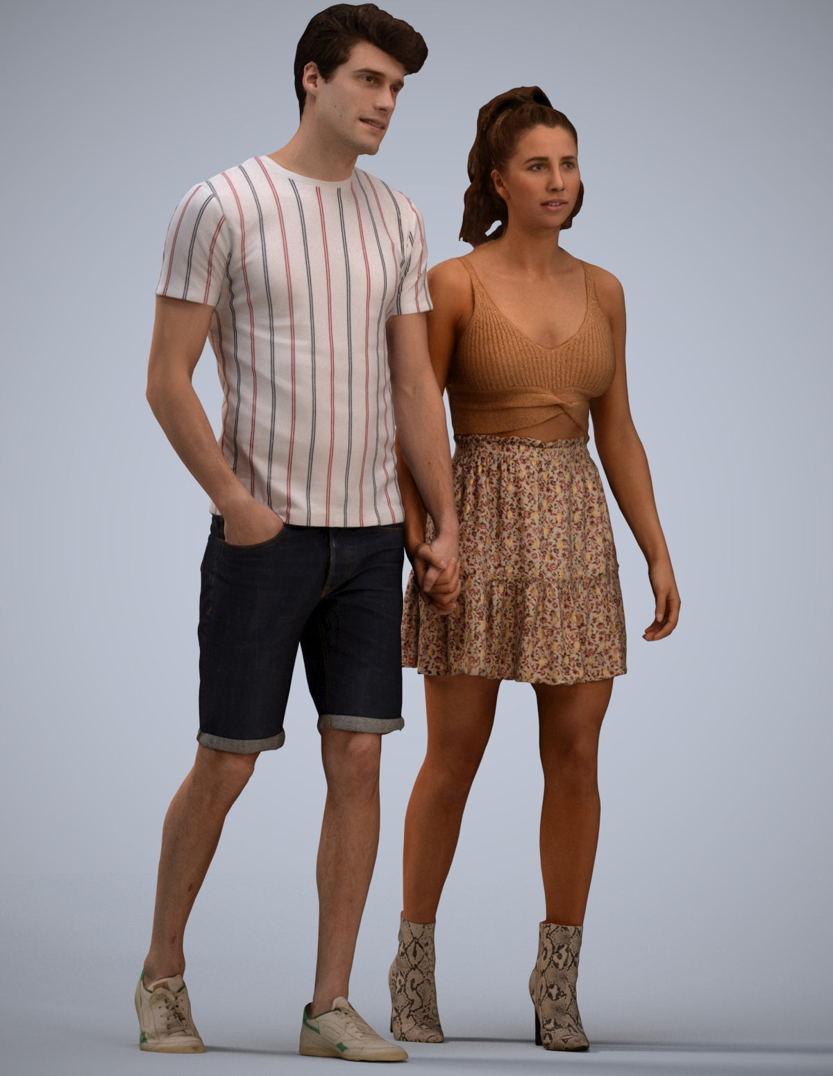 scanned 3D woman casual couple, photogrammetry people for Enscape and V-Ray