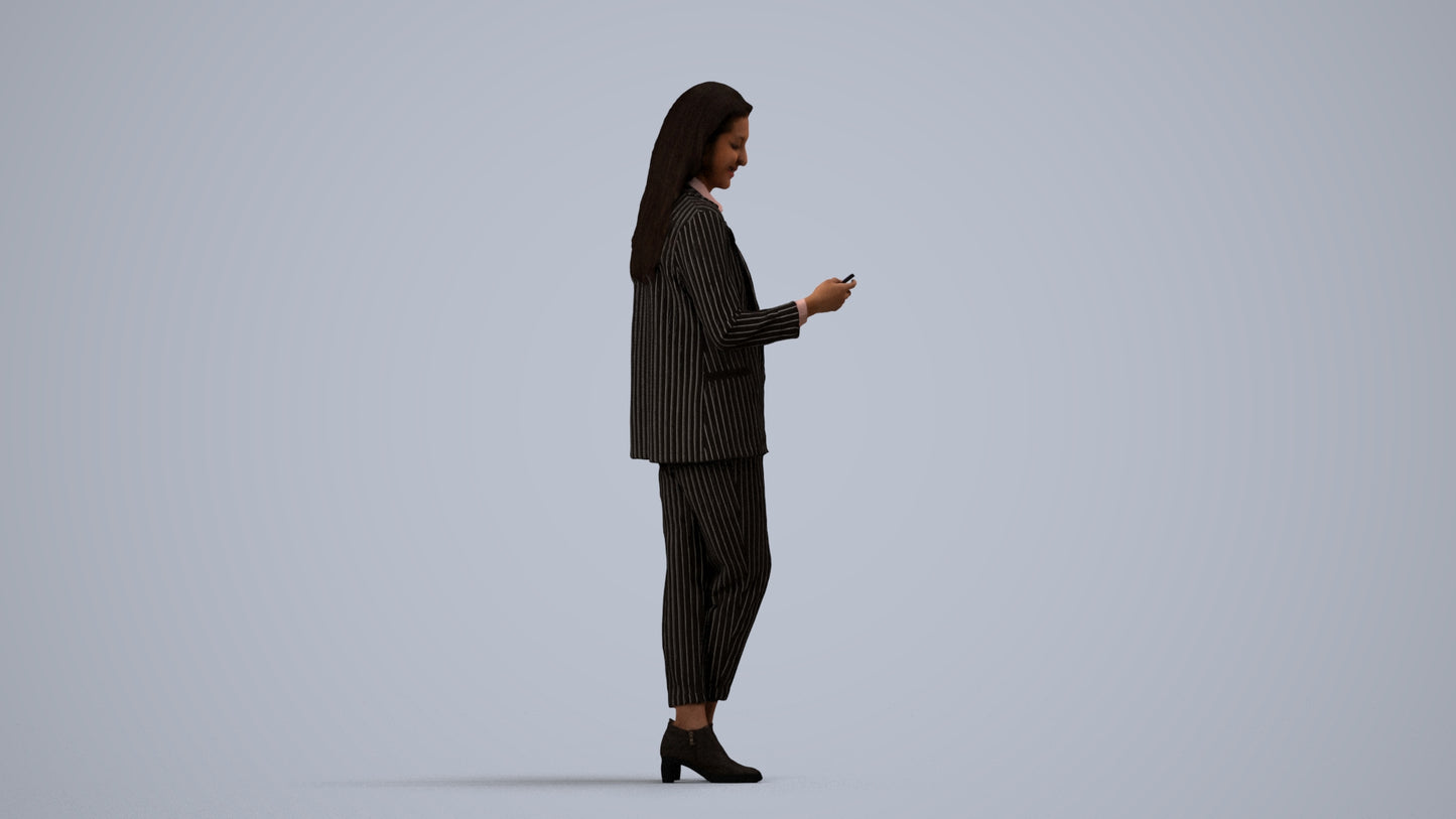 3D scanned woman business, photorealistic archviz people for Enscape and SketchUp, side view render