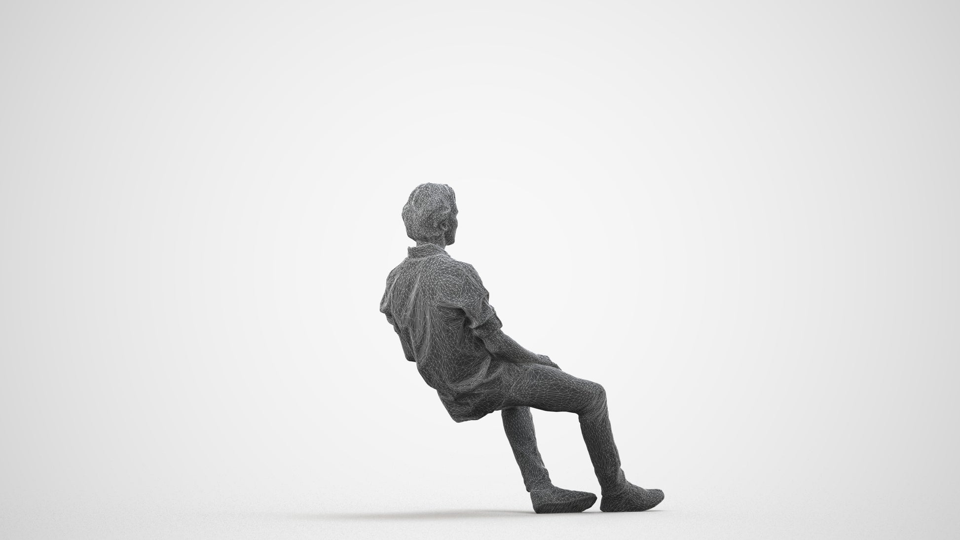 realistic 3D human man casual sitting, archviz people FBX OBJ for Blender, wireframe side view