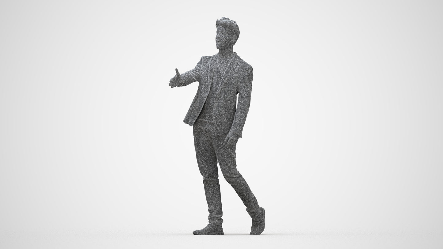 realistic 3D man casual business, scanned archviz people for Blender and 3ds Max, wireframe back view