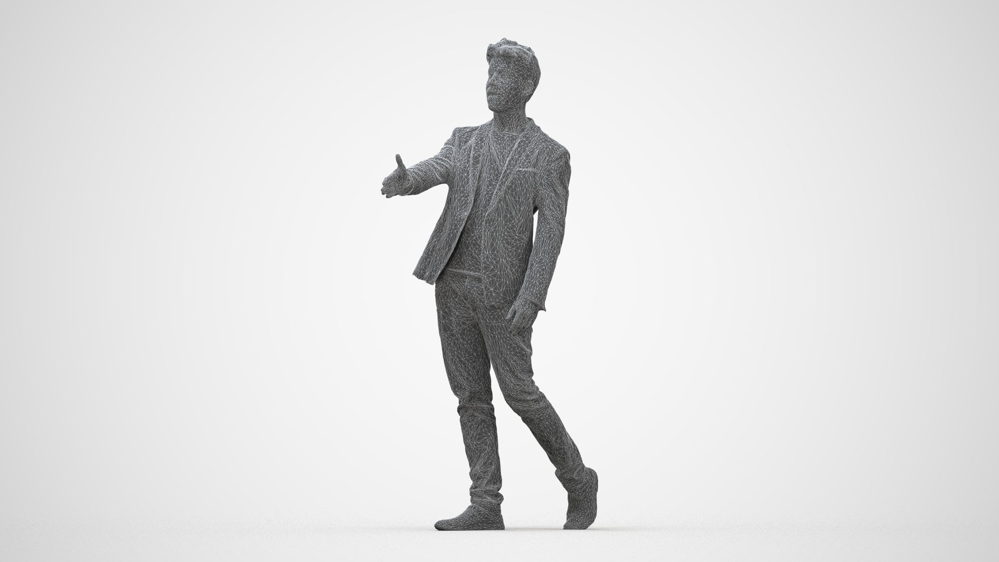 realistic 3D man casual business, scanned archviz people for Blender and 3ds Max, wireframe back view