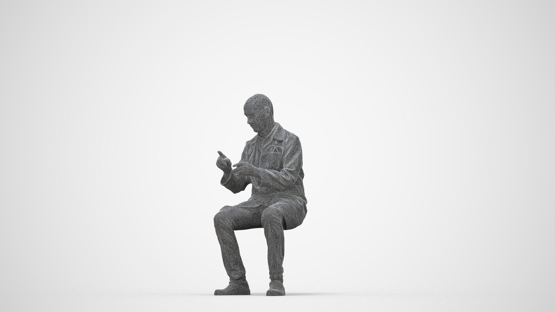 3D people model senior man medical, scanned human for 3ds Max rendering, wireframe back view
