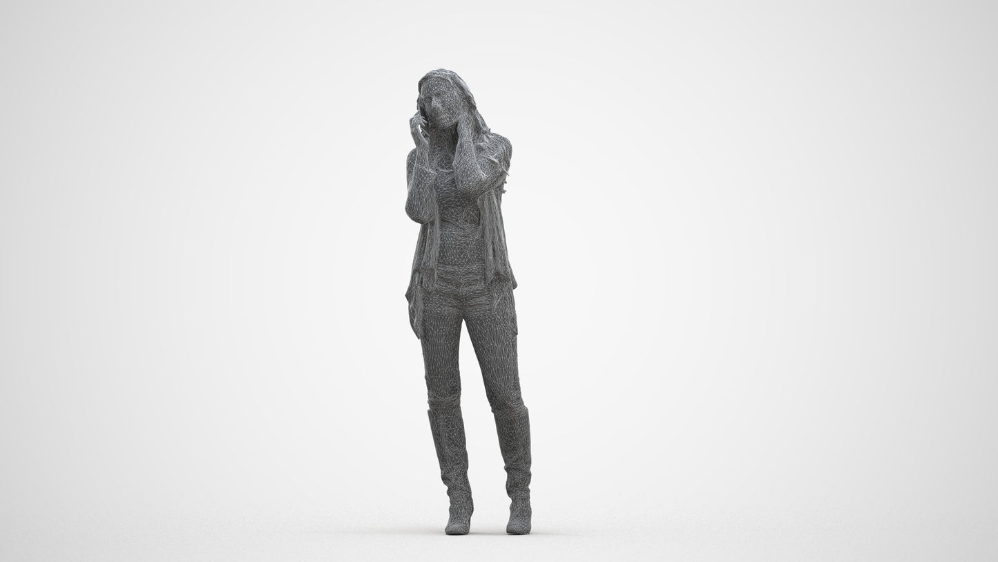 realistic 3D human woman casual standing, archviz people FBX OBJ for Blender, three-quarter front view render