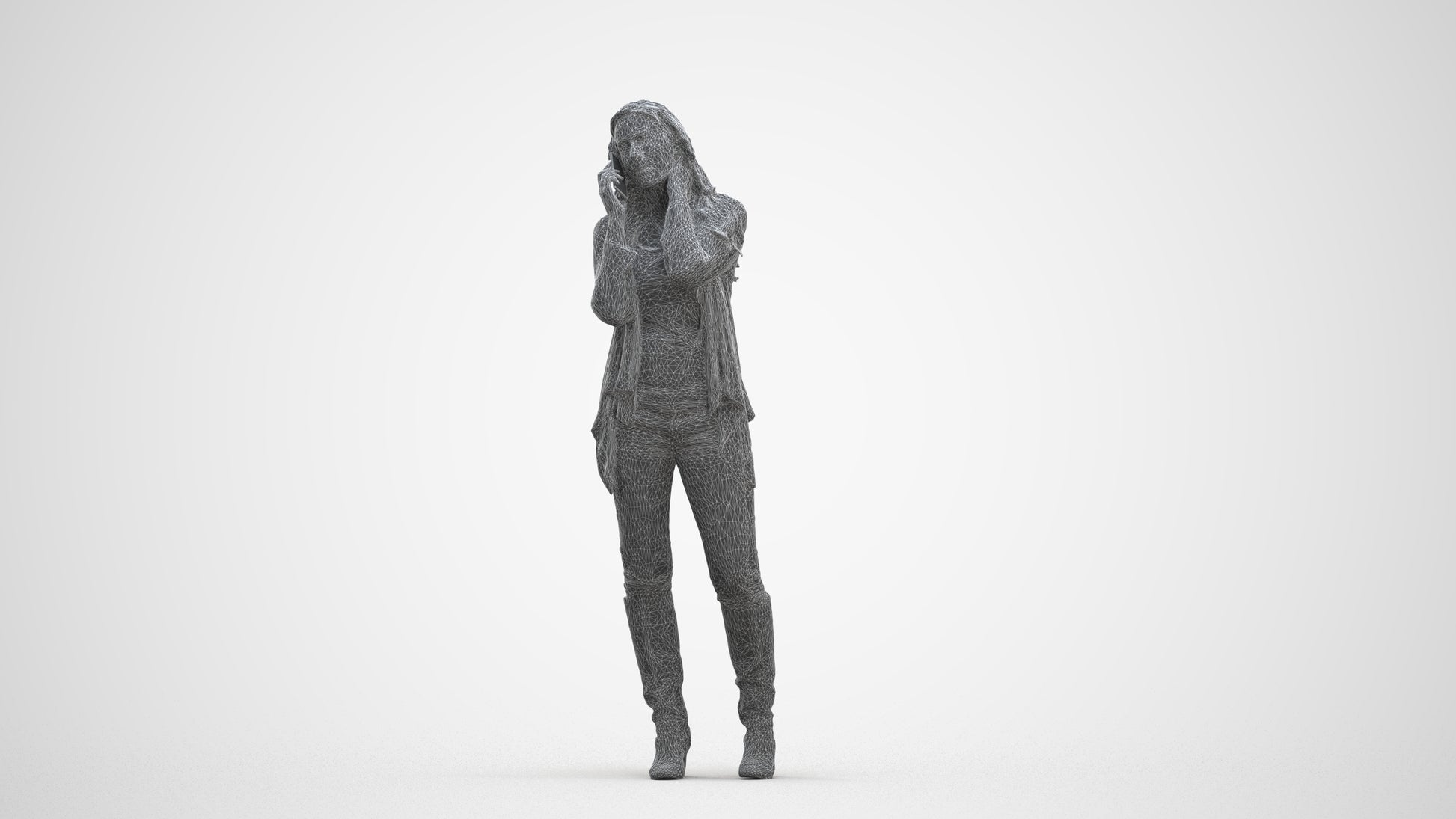 realistic 3D human woman casual standing, archviz people FBX OBJ for Blender, three-quarter front view render