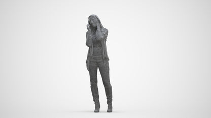 realistic 3D human woman casual standing, archviz people FBX OBJ for Blender, three-quarter front view render