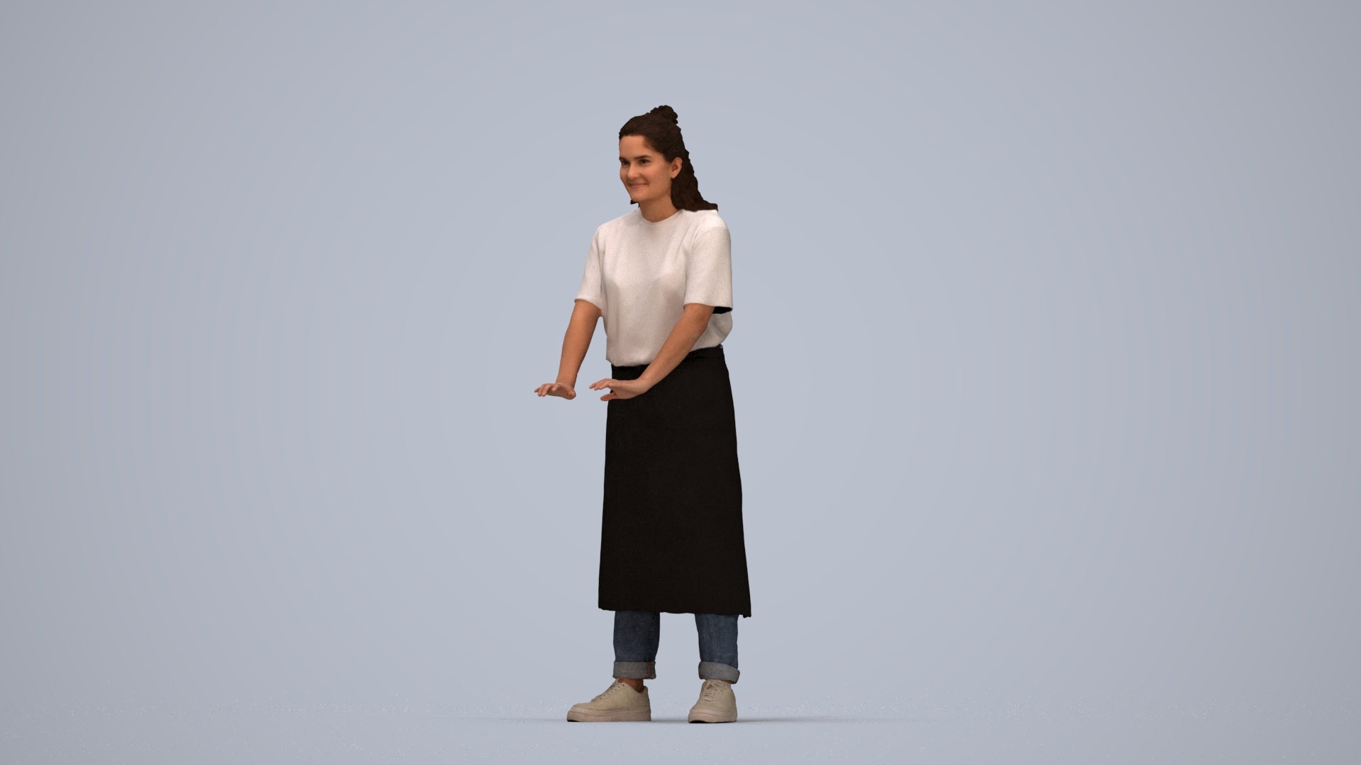 scanned 3D woman hospitality, photogrammetry people for Enscape and V-Ray, top-down view render