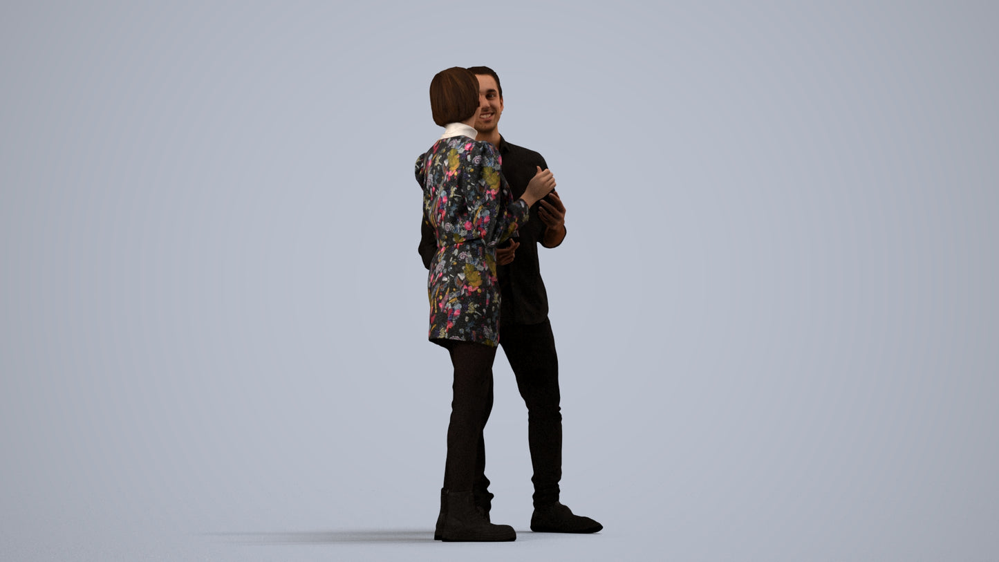 scanned 3D woman casual couple, photogrammetry people for Enscape and V-Ray, side view render