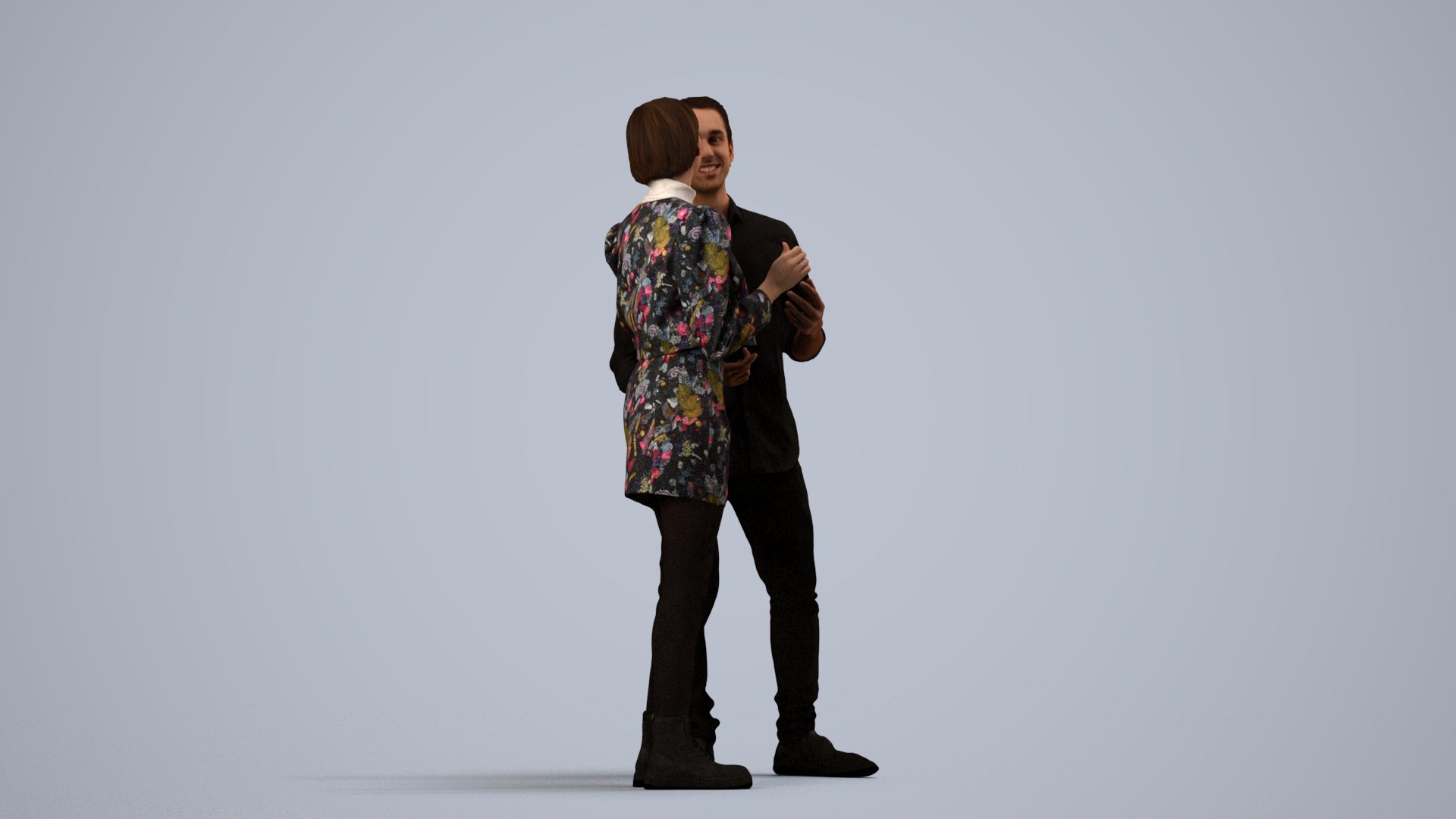 scanned 3D woman casual couple, photogrammetry people for Enscape and V-Ray, side view render