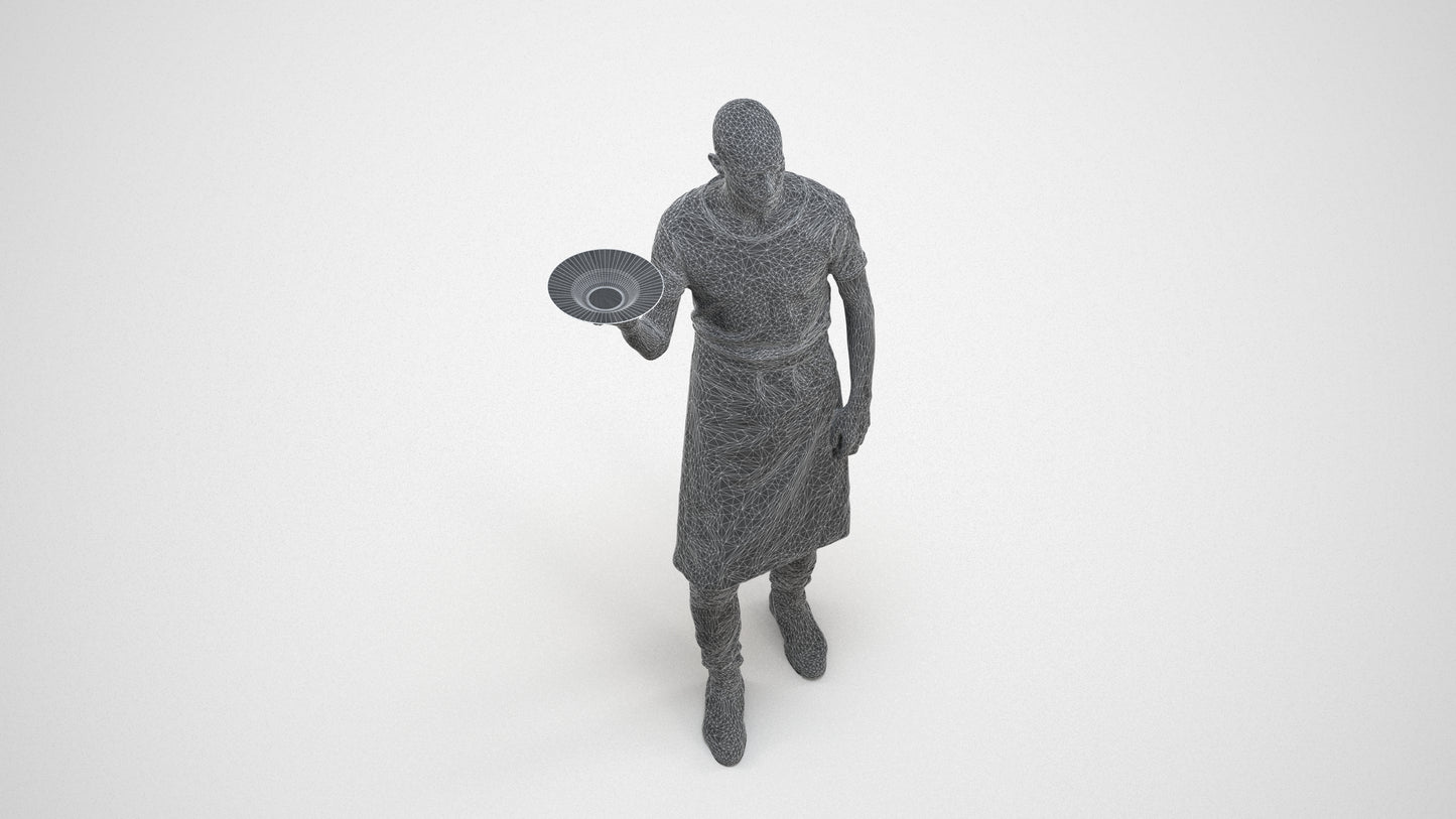 realistic 3D human man hospitality, archviz people FBX OBJ for Blender, wireframe three-quarter view