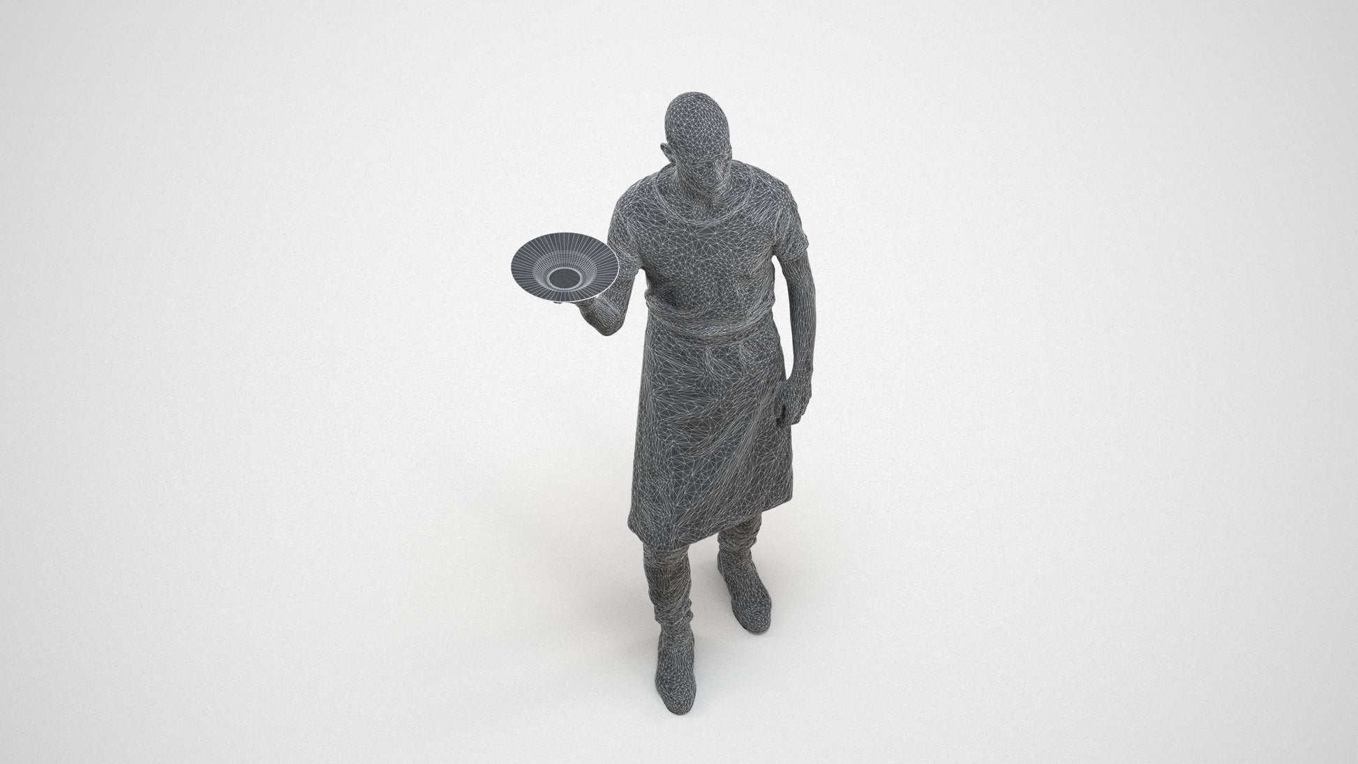 realistic 3D human man hospitality, archviz people FBX OBJ for Blender, wireframe three-quarter view