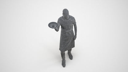 realistic 3D human man hospitality, archviz people FBX OBJ for Blender, wireframe three-quarter view