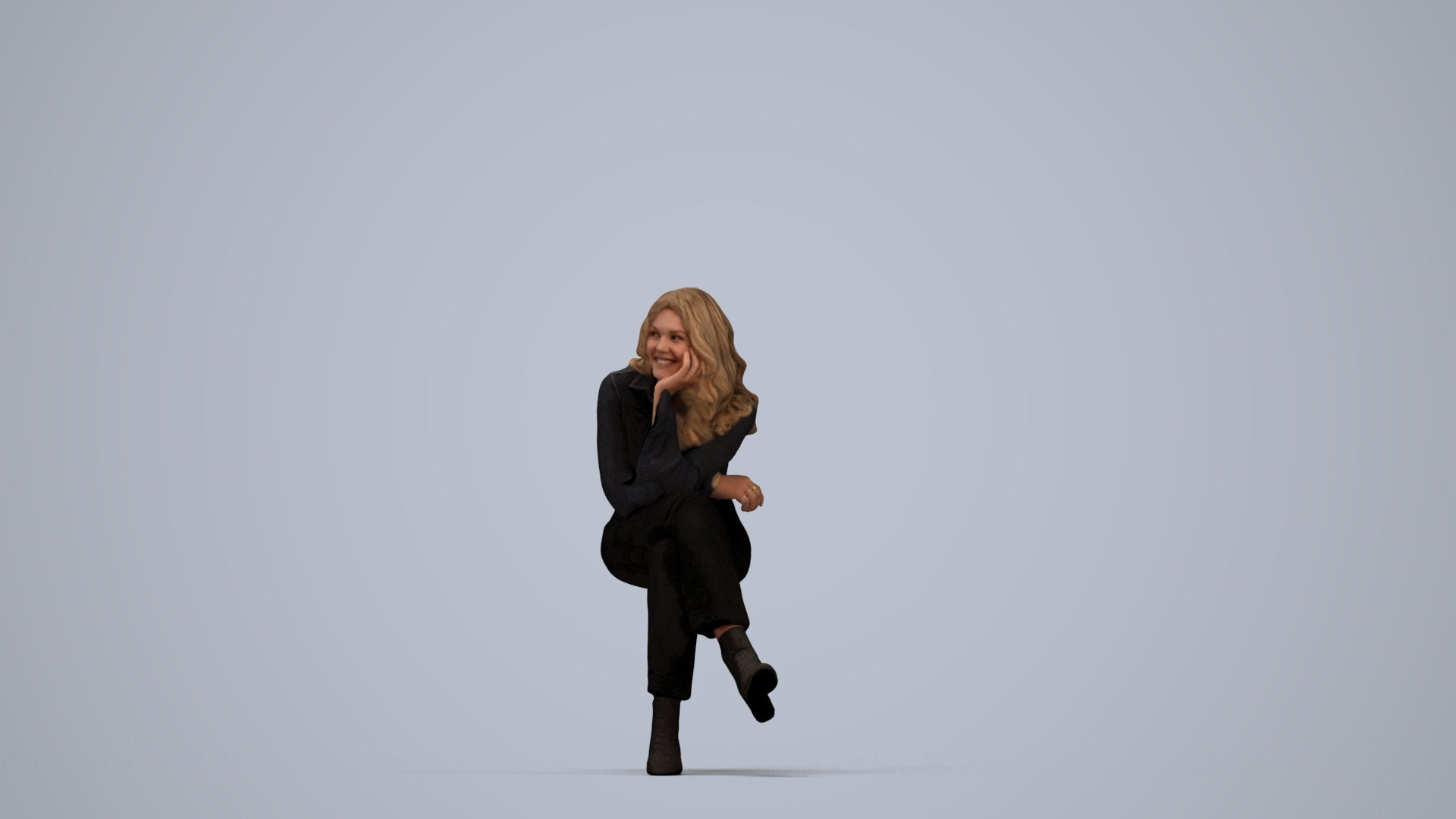 photogrammetry 3D woman business sitting, realistic human model archviz FBX, top-down view render