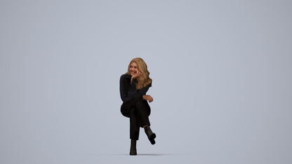photogrammetry 3D woman business sitting, realistic human model archviz FBX, top-down view render