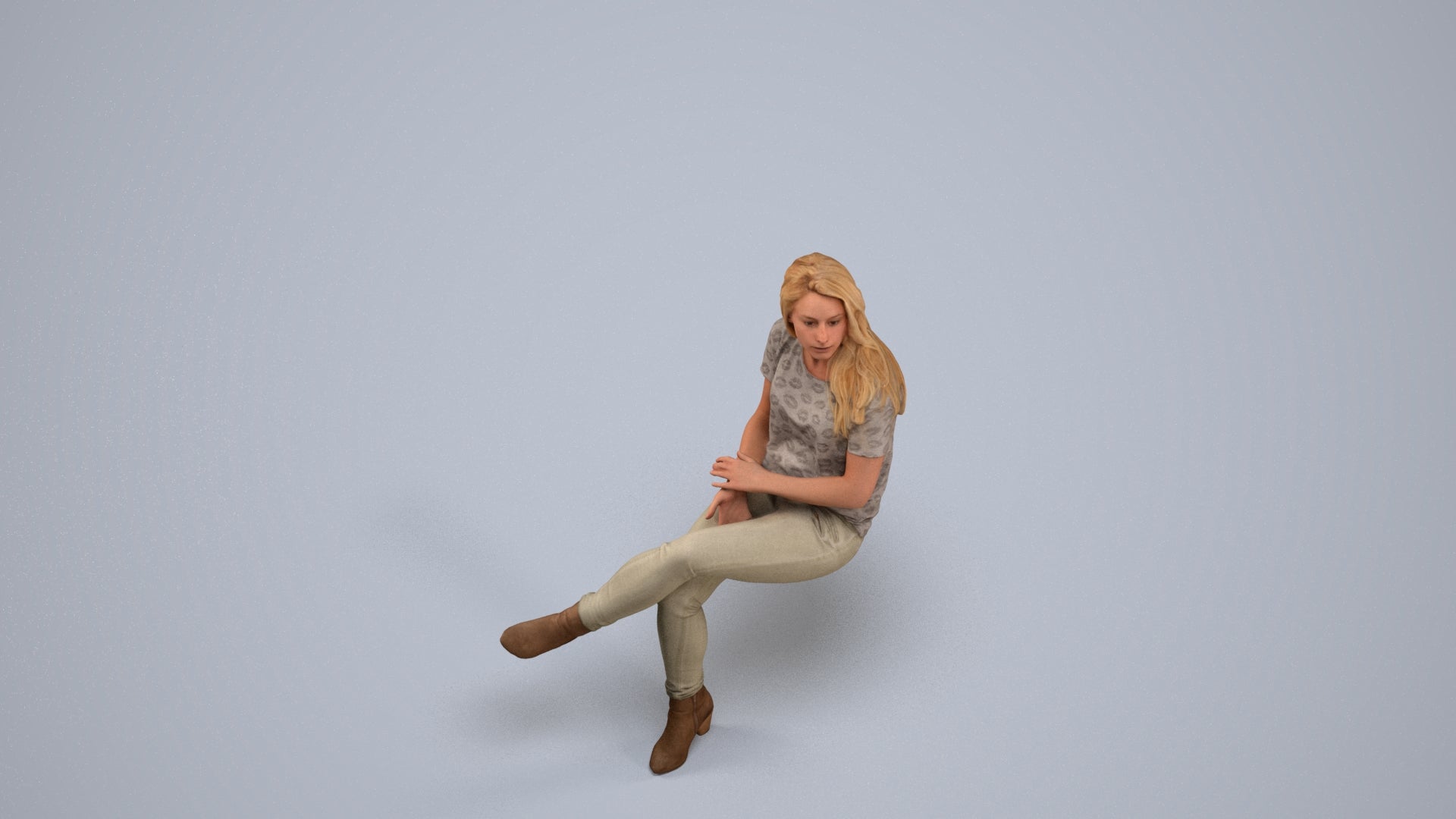 realistic 3D people woman casual sitting, render-ready for V-Ray and Corona, FBX OBJ, back view render