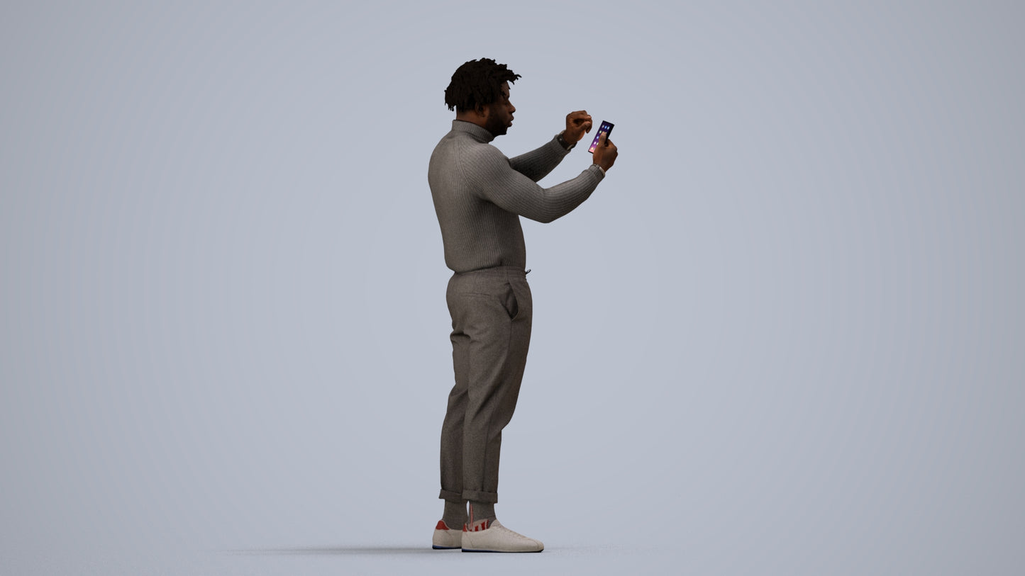 photogrammetry 3D man casual standing, realistic human model archviz FBX, side view render