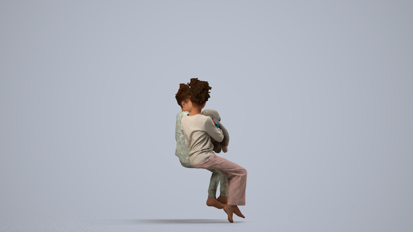 realistic 3D people girl kids, render-ready for V-Ray and Corona, FBX OBJ, side view render