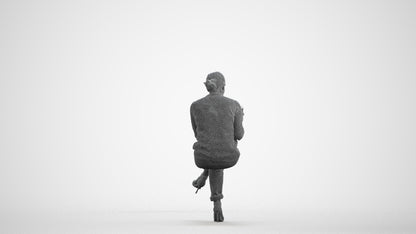 realistic 3D woman casual sitting, scanned archviz people for Blender and 3ds Max, wireframe front view