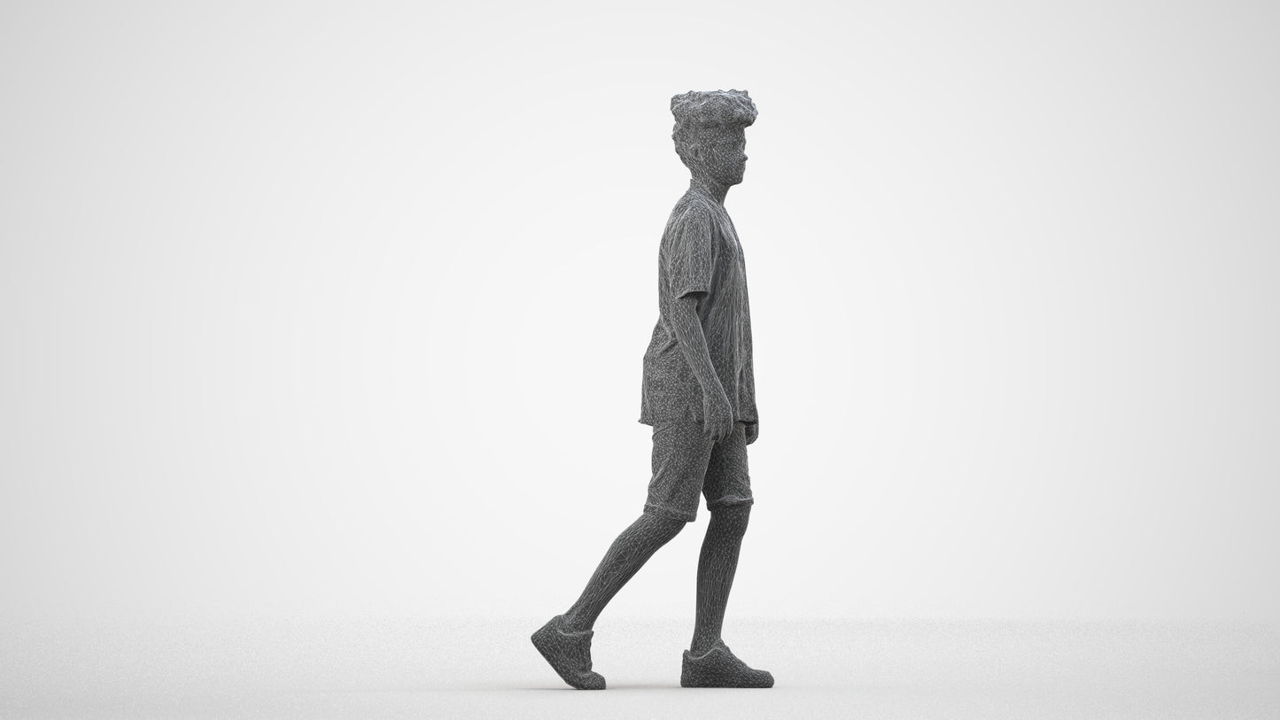realistic 3D boy casual kids, scanned archviz people for Blender and 3ds Max, wireframe side view