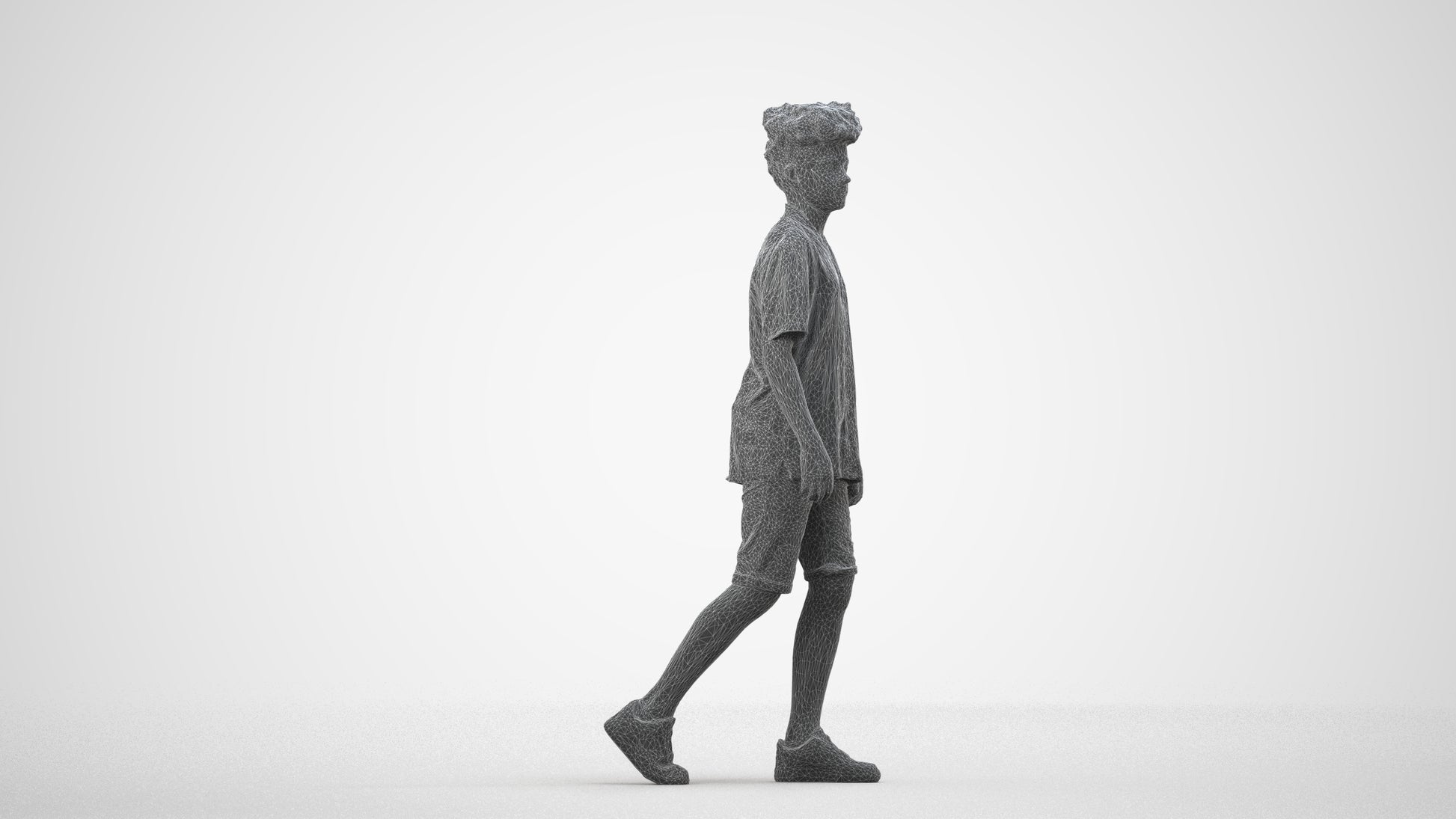 realistic 3D boy casual kids, scanned archviz people for Blender and 3ds Max, wireframe side view