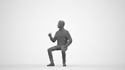 realistic 3D man business sitting, scanned archviz people for Blender and 3ds Max, wireframe back view