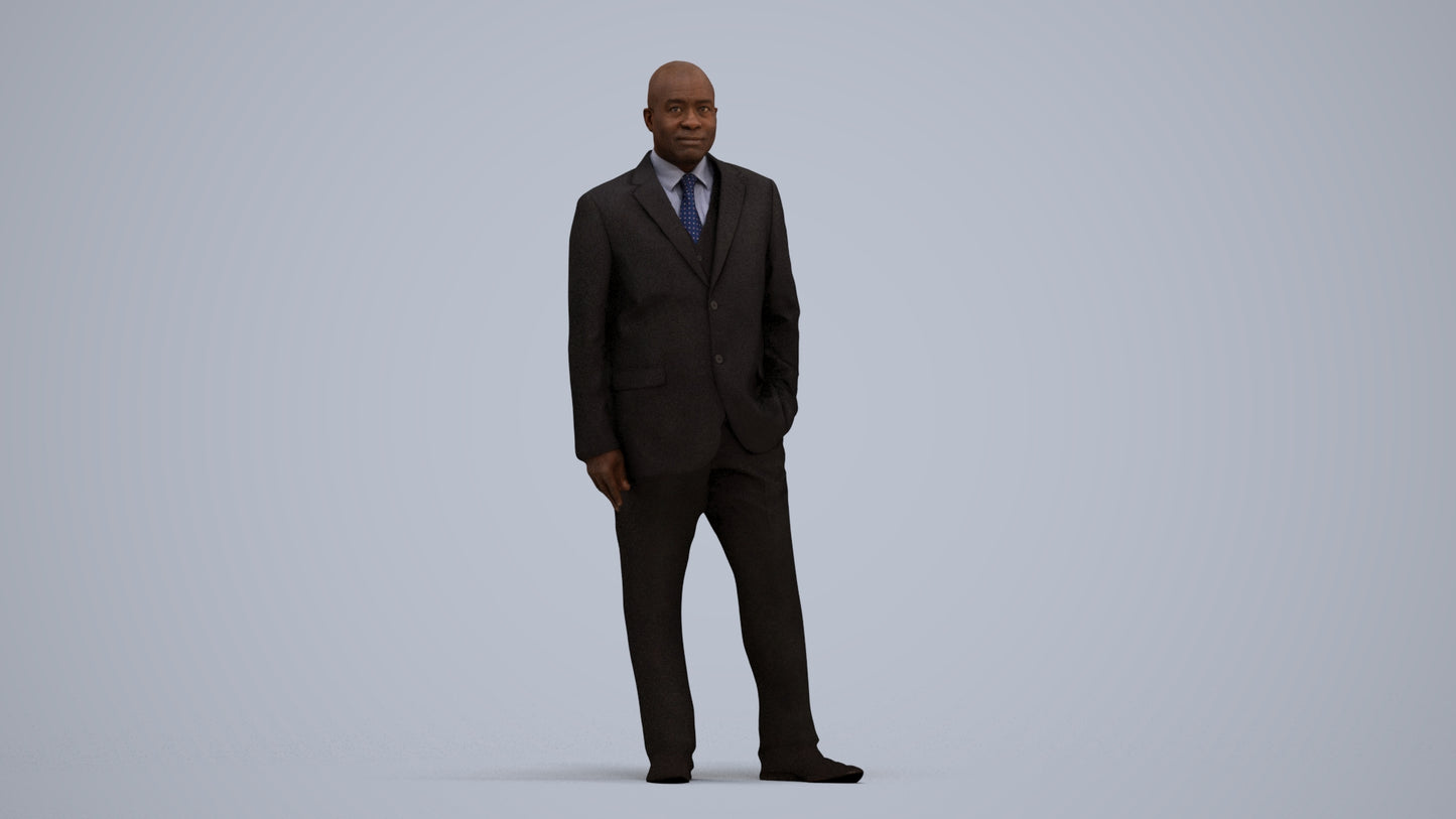 3D human model man business, photogrammetry scanned person for archviz, standing pose render