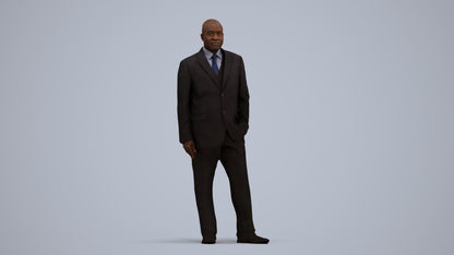 3D human model man business, photogrammetry scanned person for archviz, standing pose render