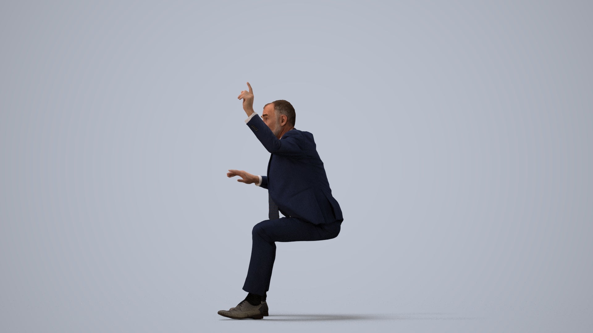 3D human model senior man business, photogrammetry scanned person for archviz, three-quarter view render