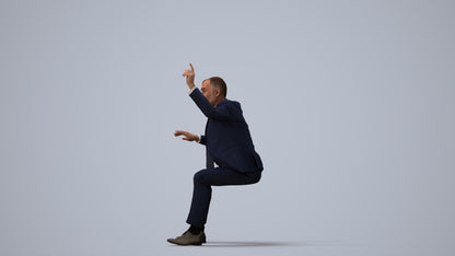 3D human model senior man business, photogrammetry scanned person for archviz, three-quarter view render