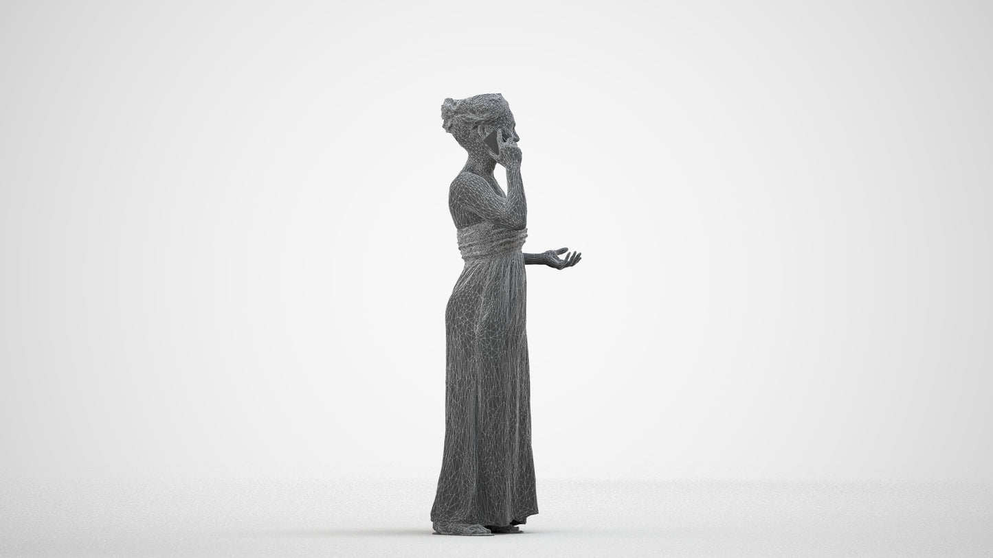 realistic 3D woman casual standing, scanned archviz people for Blender and 3ds Max, wireframe side view