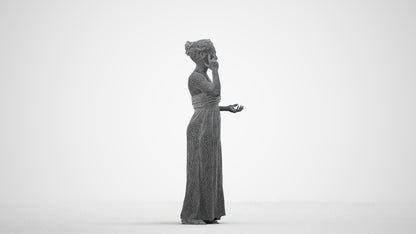 realistic 3D woman casual standing, scanned archviz people for Blender and 3ds Max, wireframe side view