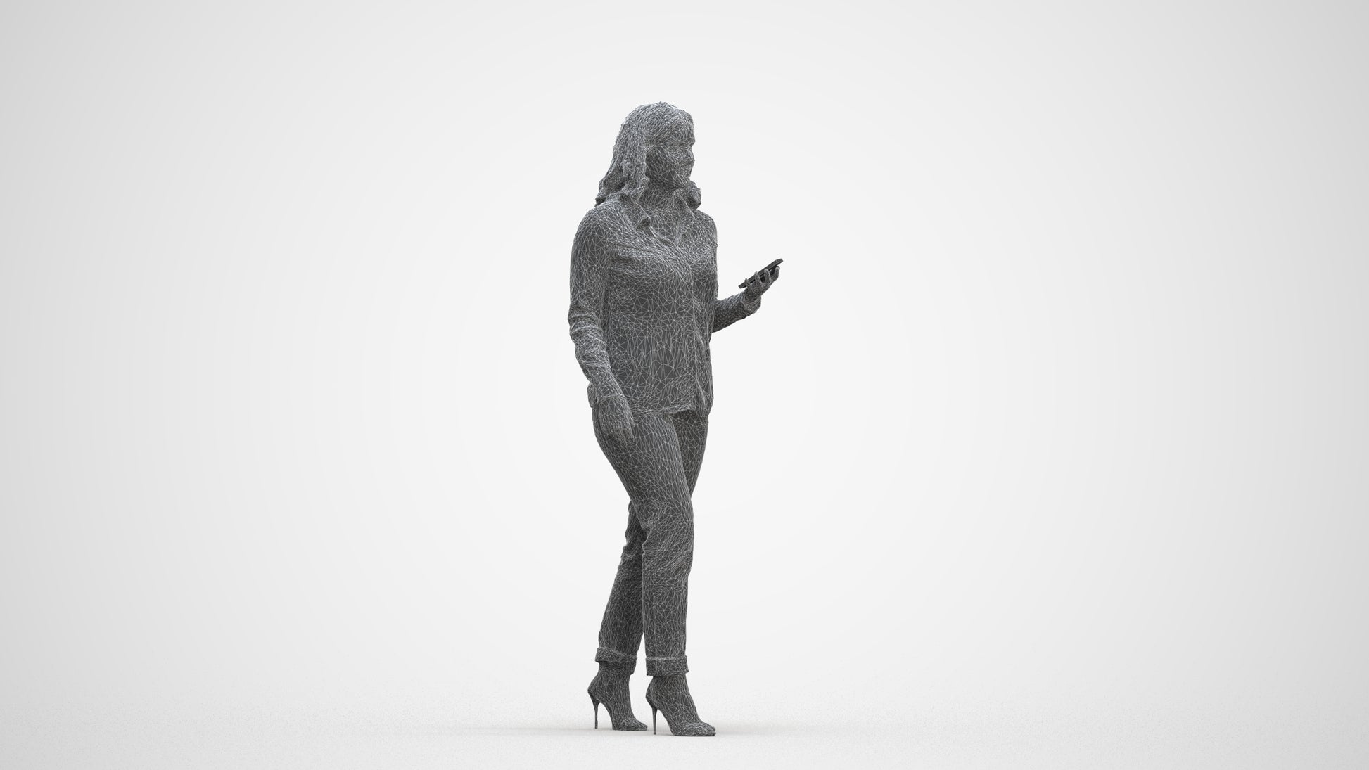 3D scanned woman walking casual, photorealistic archviz people for Enscape and SketchUp, three-quarter front view render