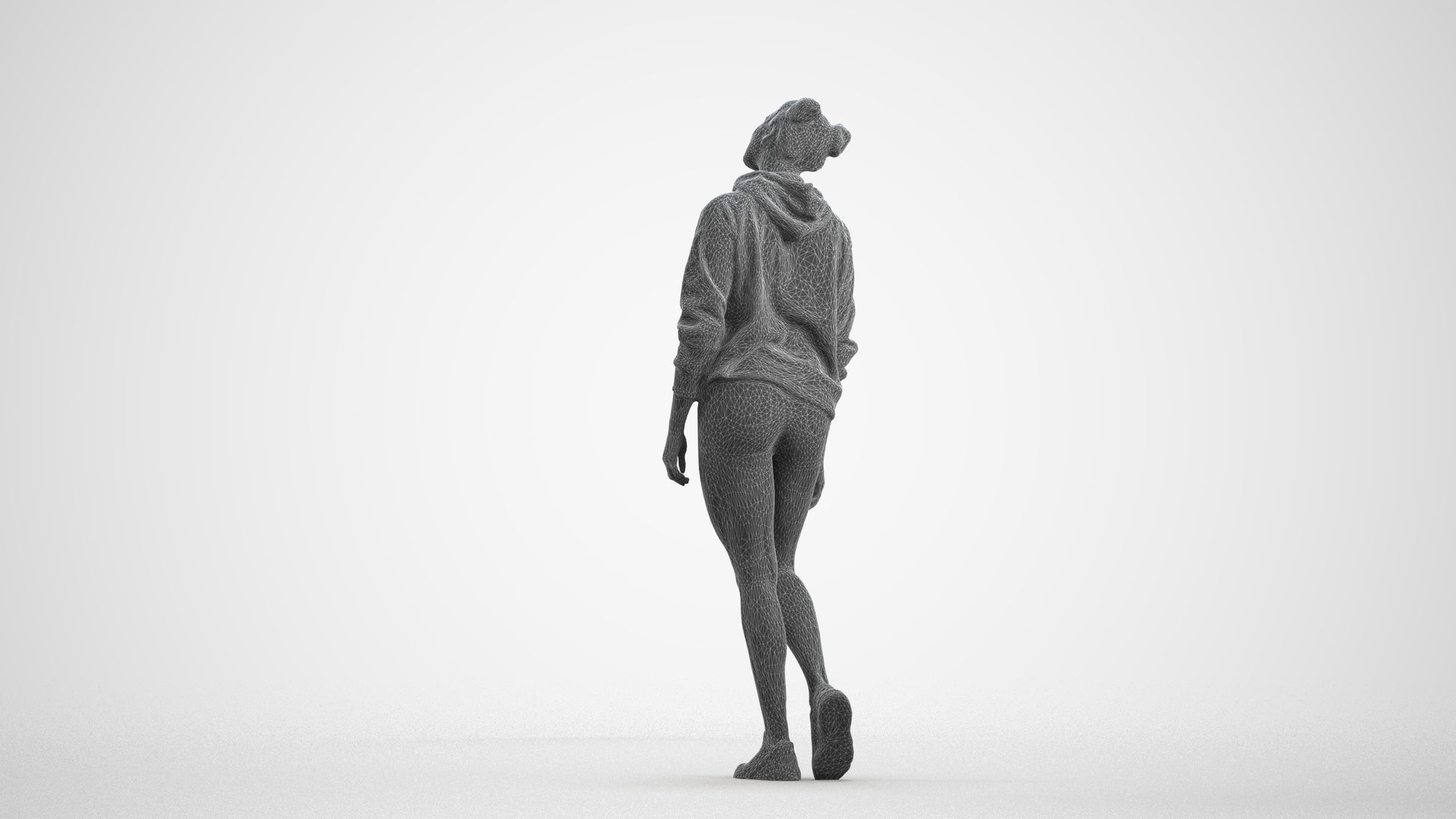 realistic 3D people woman casual walking, render-ready for V-Ray and Corona, FBX OBJ, wireframe front view