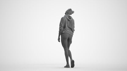 realistic 3D people woman casual walking, render-ready for V-Ray and Corona, FBX OBJ, wireframe front view