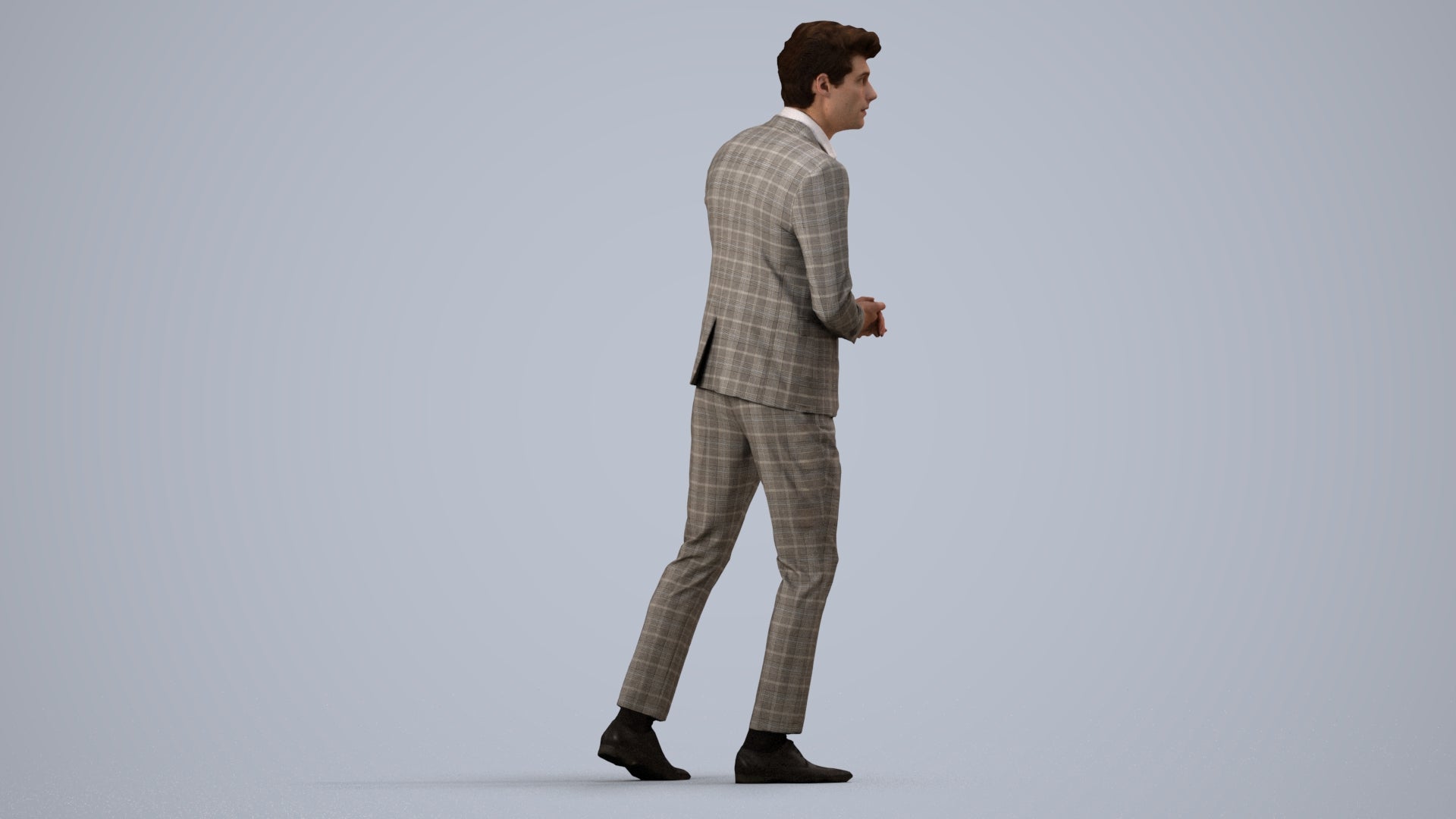 photogrammetry 3D man business, realistic human model archviz FBX, side view render