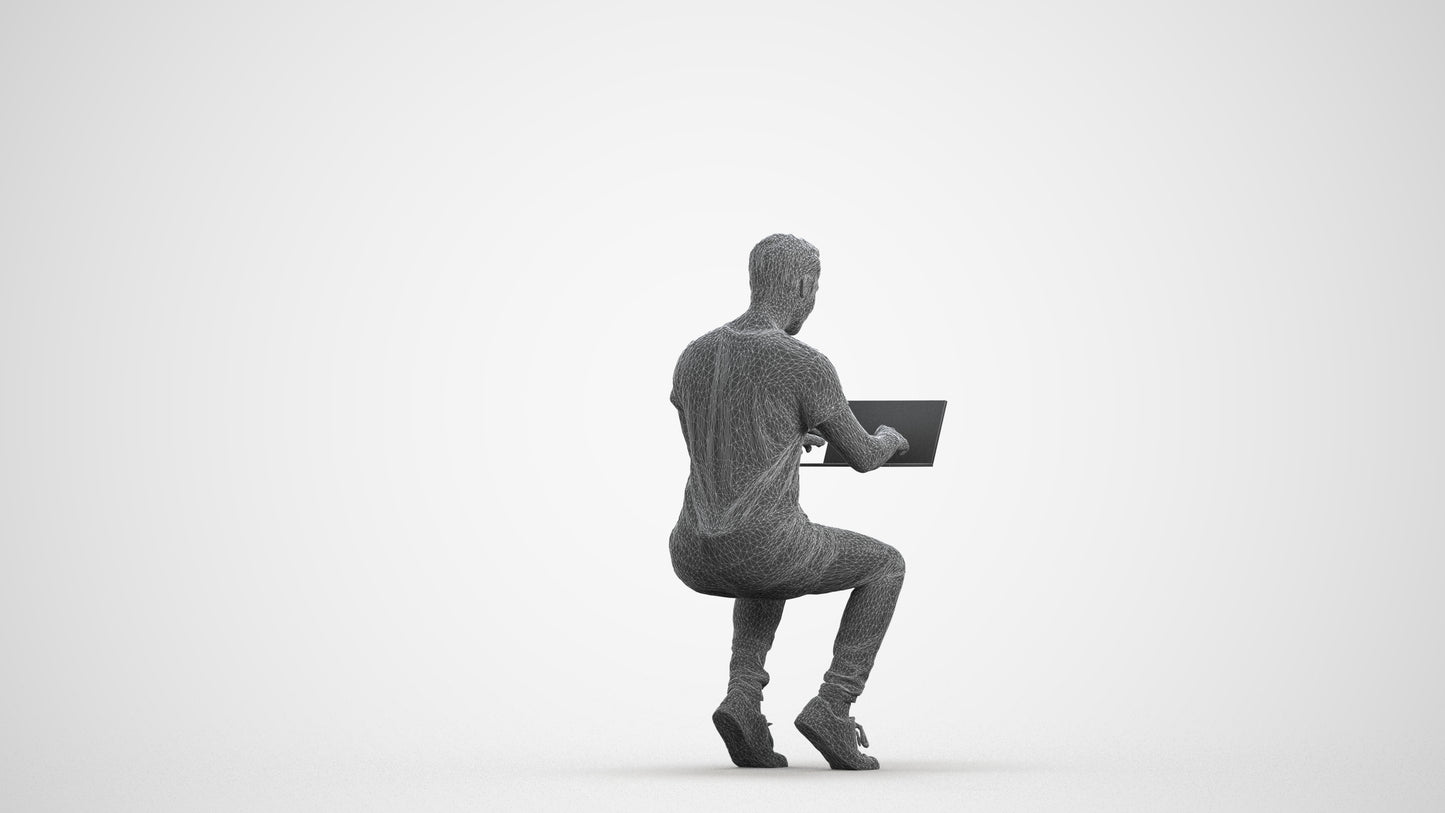 3D human model man casual business, photogrammetry scanned person for archviz, wireframe front view