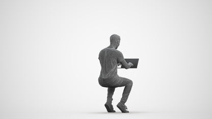 3D human model man casual business, photogrammetry scanned person for archviz, wireframe front view