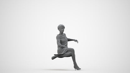 3D scanned woman sitting casual, photorealistic archviz people for Enscape and SketchUp, wireframe side view