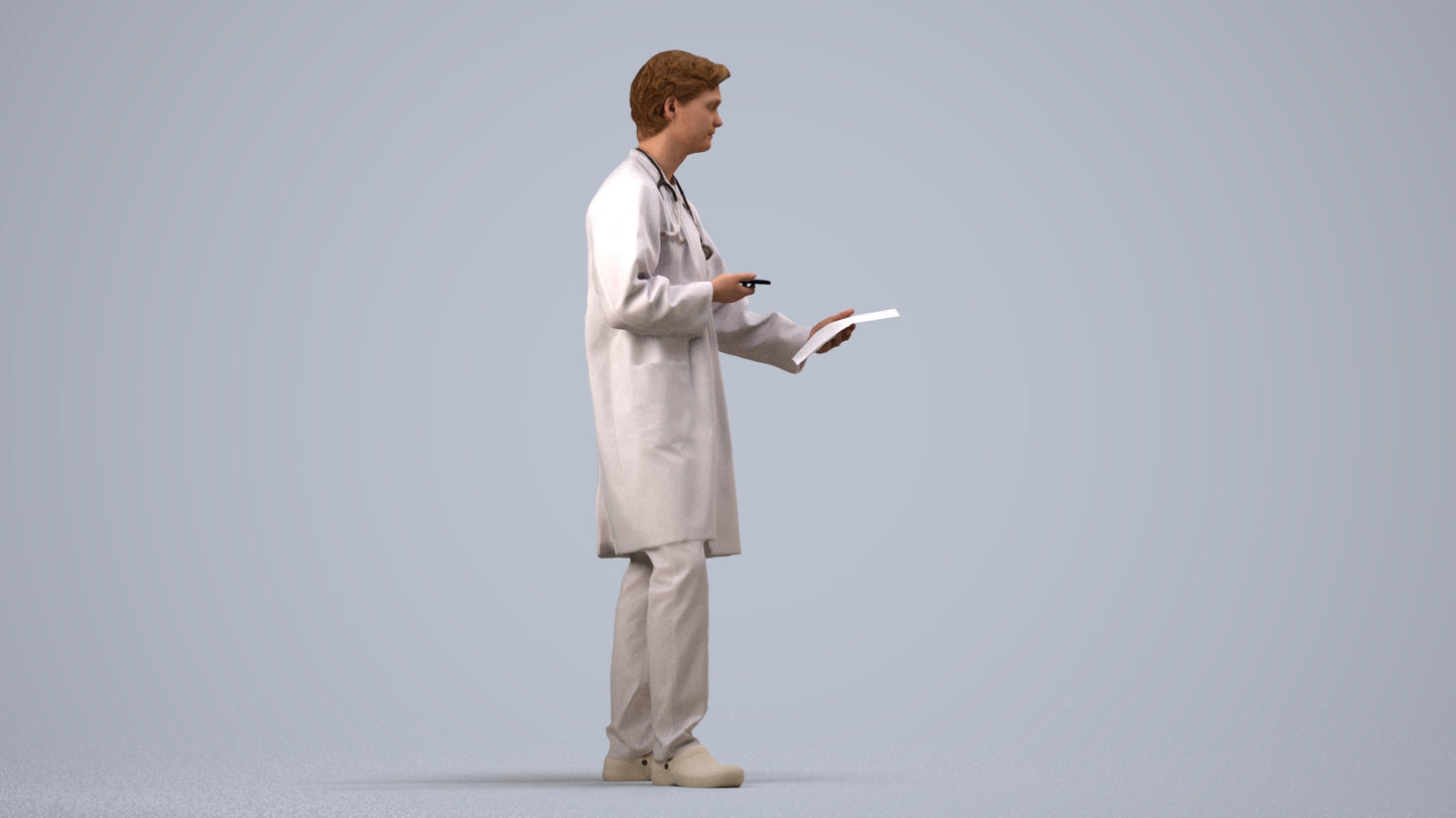 3D human model man medical, photogrammetry scanned person for archviz, side view render