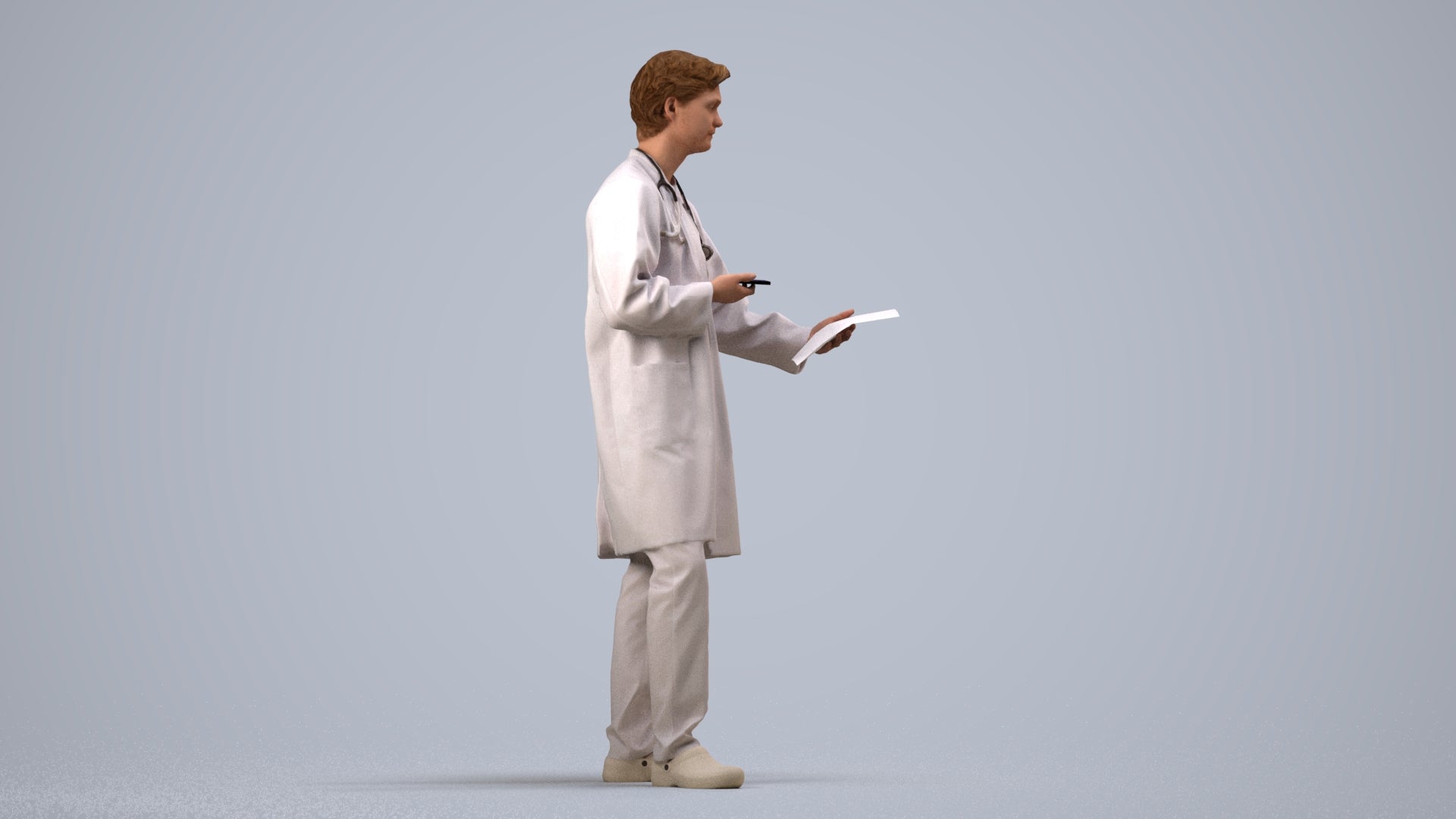 3D human model man medical, photogrammetry scanned person for archviz, side view render