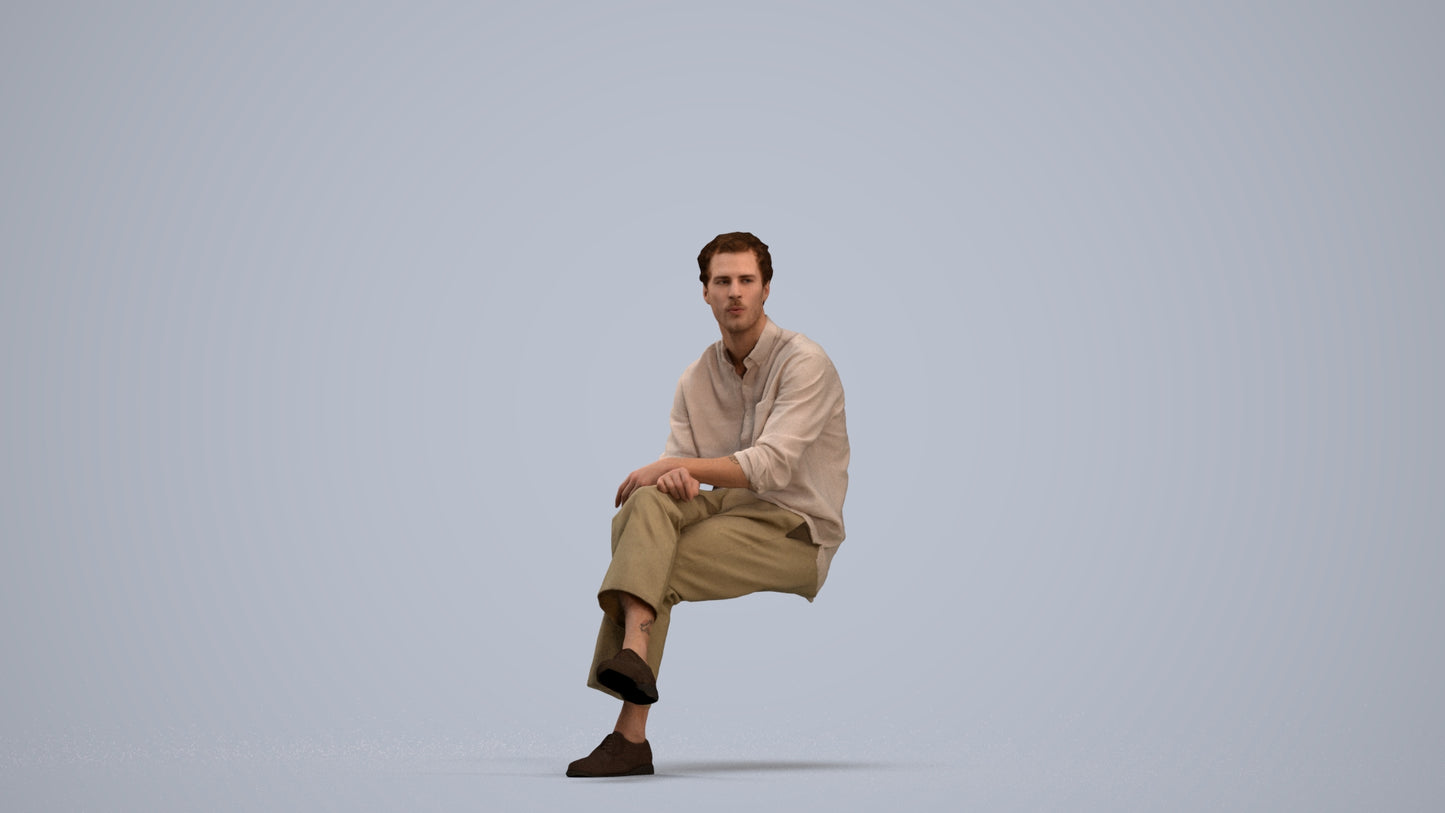 3D scanned man sitting casual, photorealistic archviz people for Enscape and SketchUp, standing pose render