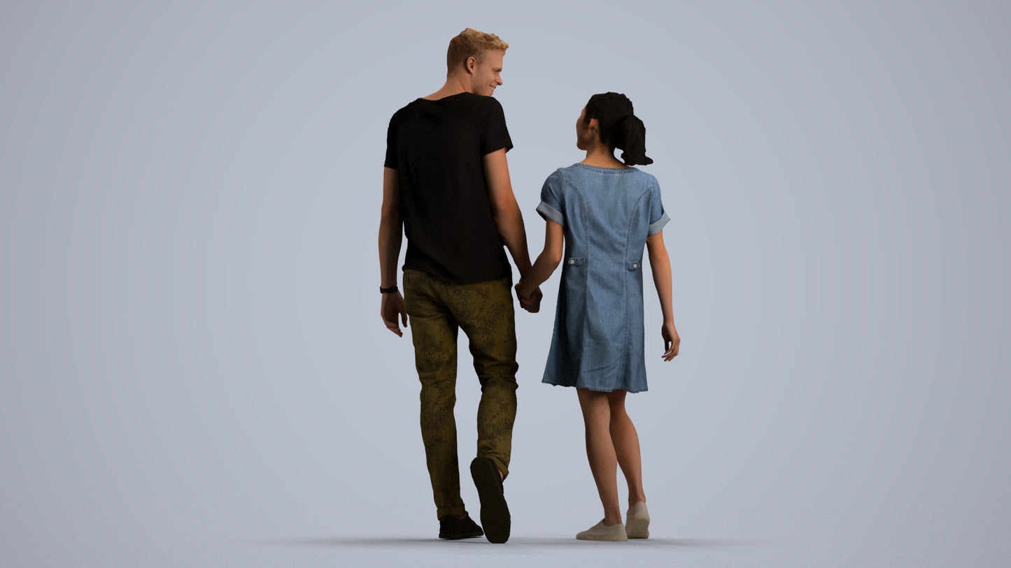 3D people model woman casual couple, scanned human for 3ds Max rendering, front view render