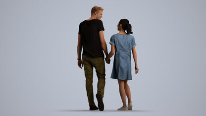 3D people model woman casual couple, scanned human for 3ds Max rendering, front view render