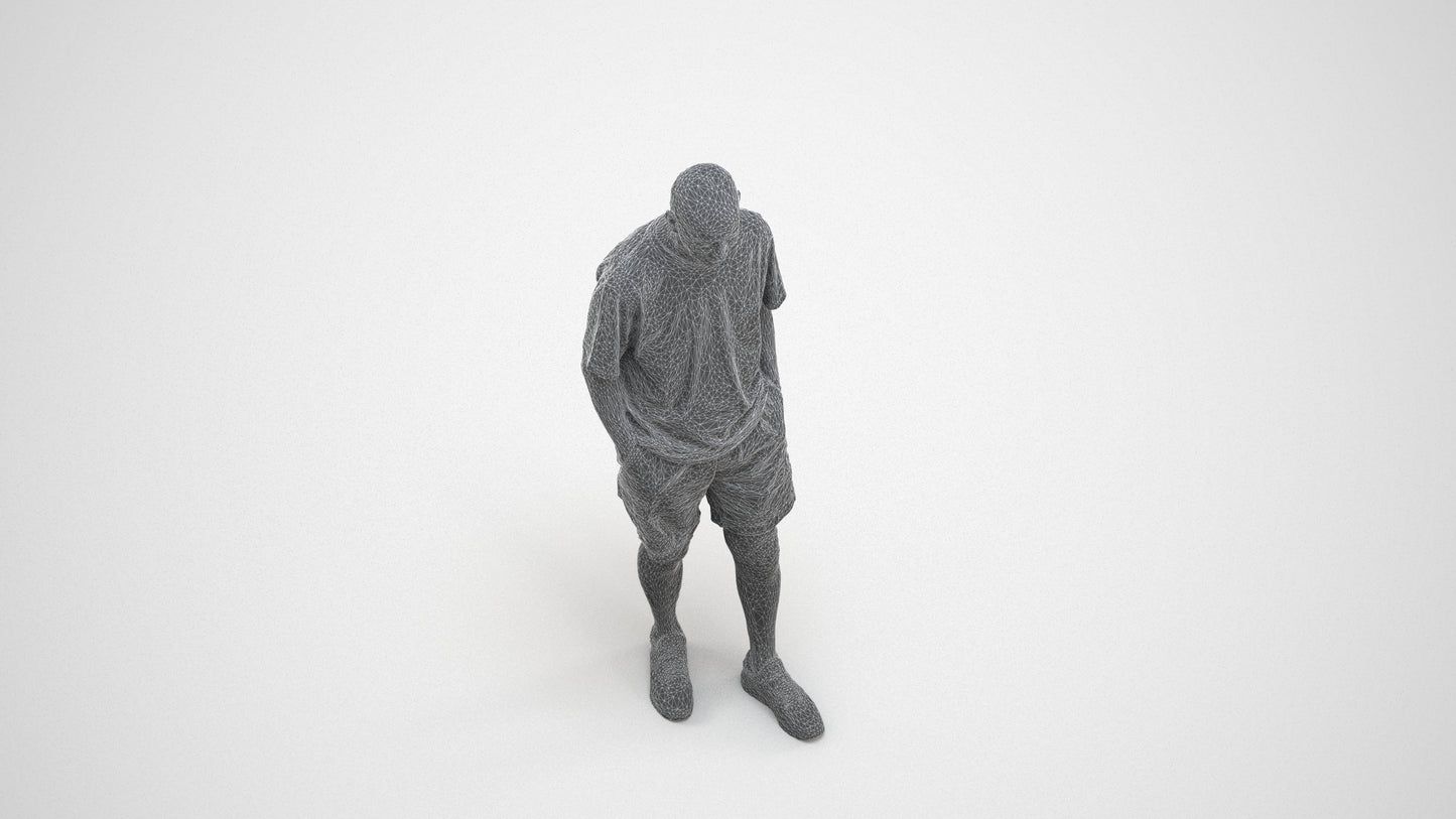 realistic 3D senior man casual standing, scanned archviz people for Blender and 3ds Max, wireframe three-quarter view