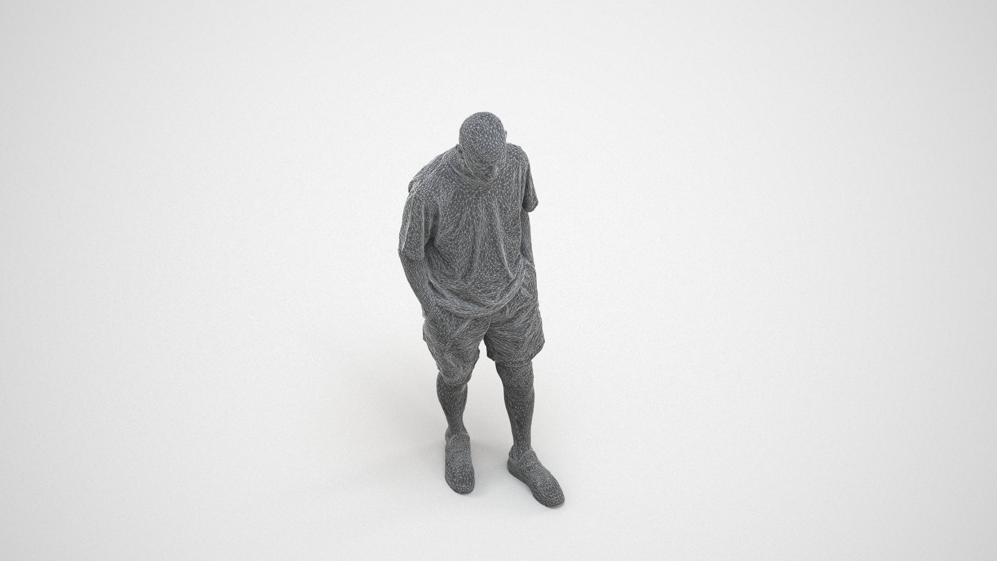 realistic 3D senior man casual standing, scanned archviz people for Blender and 3ds Max, wireframe three-quarter view