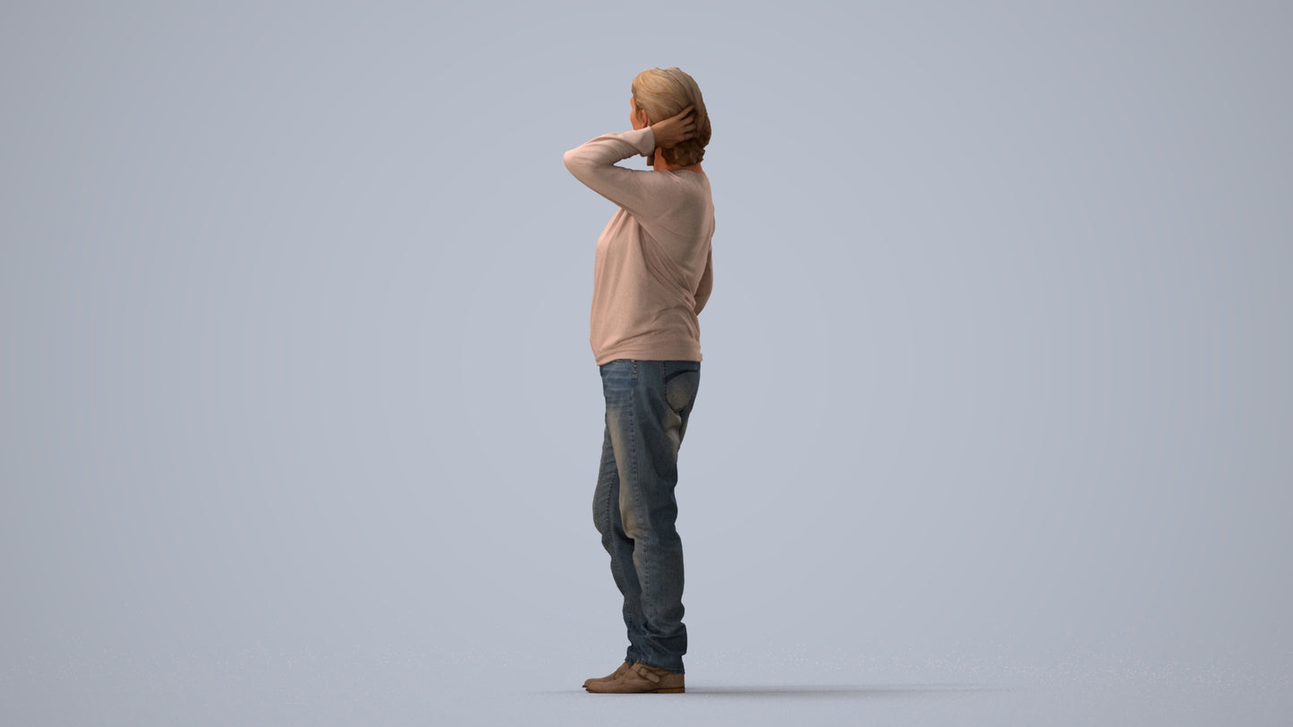 3D people model woman casual standing, scanned human for 3ds Max rendering, three-quarter view render
