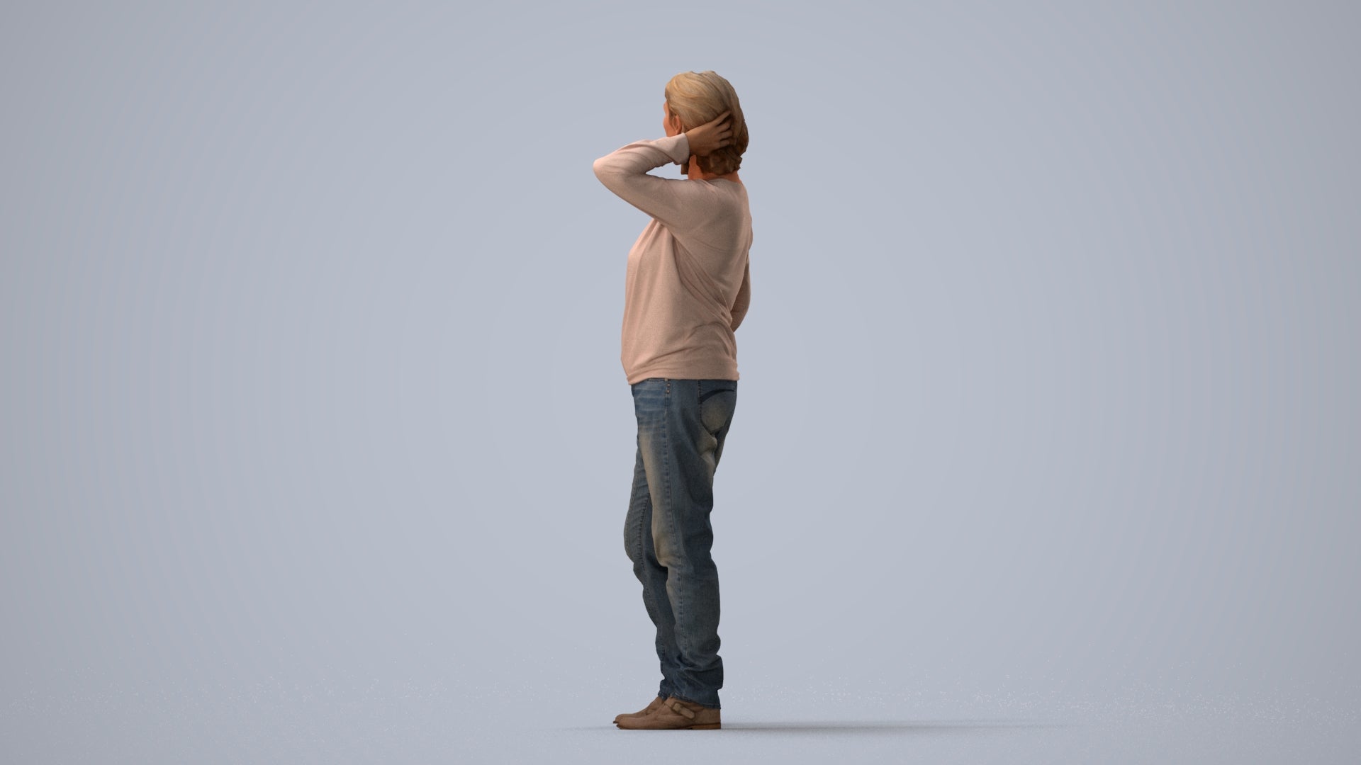 3D people model woman casual standing, scanned human for 3ds Max rendering, three-quarter view render